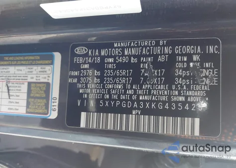 2019 Kia Sorento 2.4L Lx from USA, damaged, VIN 5XYPGDA3XKG435423